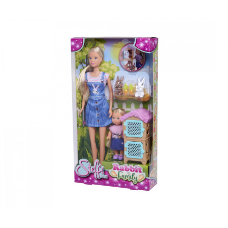 Simba Steffi LOVE & Evi LOVE Rabbit Family – Puppenset mit Hasen, Stall & Zubehör (29/12 cm)