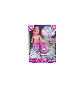 Simba Evi Love Mermaid Pearl Puppe | 12cm Meerjungfrau mit magischer Perle & Zubehör | Pinke Haare