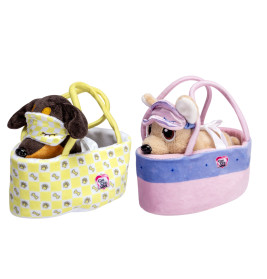 ChiChi LOVE Sleeping Buddy Plüschhund im Körbchen – 2-fach sortiert: ChiChi oder Rocky (15 cm)