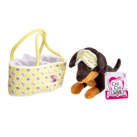 ChiChi LOVE Sleeping Buddy Plüschhund im Körbchen – 2-fach sortiert: ChiChi oder Rocky (15 cm)