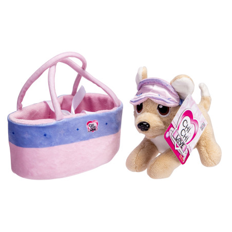 ChiChi LOVE Sleeping Buddy Plüschhund im Körbchen – 2-fach sortiert: ChiChi oder Rocky (15 cm)