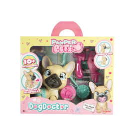 Pamper Petz Frenchie Hund | Interaktiv mit Geräuschen & Trinkfunktion | Spielset über 10 Zubehörteile