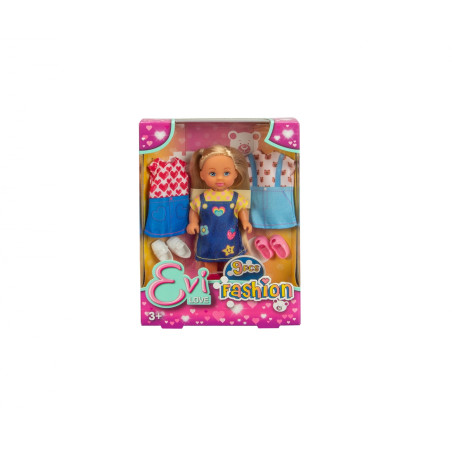 Simba Evi Love Fashion Puppe – Jeanskleid & 2 Wechsel-Outfits, 12cm, ab 3 Jahren
