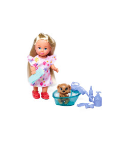 Simba Evi Love Dog Bath Puppenspielset – Evi Puppe, Hund & Badewanne, 12cm, 8 Teile