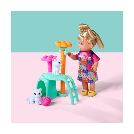 Simba Evi Love Cat Tree Set – Ankleidepuppe mit Katzenbaum & Zubehör – Ab 3 Jahren