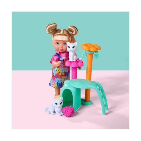 Simba Evi Love Cat Tree Set – Ankleidepuppe mit Katzenbaum & Zubehör – Ab 3 Jahren