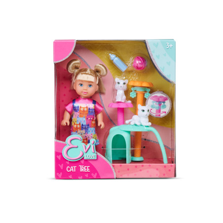 Simba Evi Love Cat Tree Set – Ankleidepuppe mit Katzenbaum & Zubehör – Ab 3 Jahren