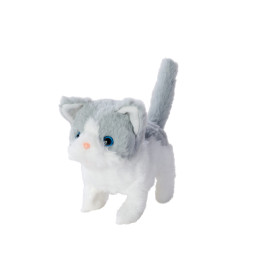 PetZoo Kitty Plüschkatze grau-weiß – Simba Dickie Group Kuscheltier für Babys