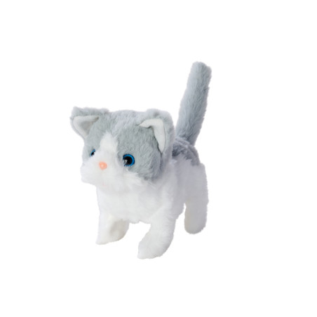 PetZoo Kitty Plüschkatze grau-weiß – Simba Dickie Group Kuscheltier für Babys