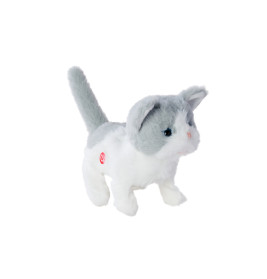 PetZoo Kitty Plüschkatze grau-weiß – Simba Dickie Group Kuscheltier für Babys