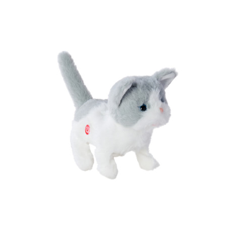 PetZoo Kitty Plüschkatze grau-weiß – Simba Dickie Group Kuscheltier für Babys