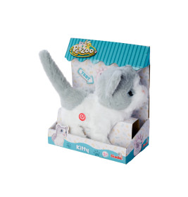 PetZoo Kitty Plüschkatze grau-weiß – Simba Dickie Group Kuscheltier für Babys