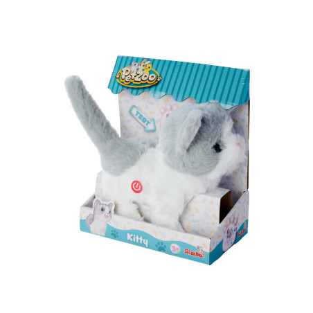 PetZoo Kitty Plüschkatze grau-weiß – Simba Dickie Group Kuscheltier für Babys