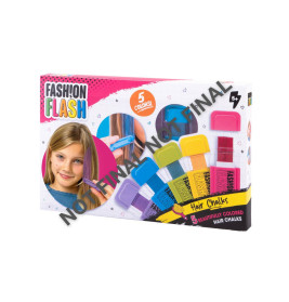 Schachtel mit fünf Fashion Flash Haarkreiden, Mädchenfoto und dem Hinweis "NOT FINAL" auf dem Bild.