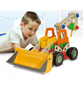 Eichhorn Constructor Radlader Baukasten 140 Teile | 6 Modelle bauen – Holzspielzeug ab 5 Jahren