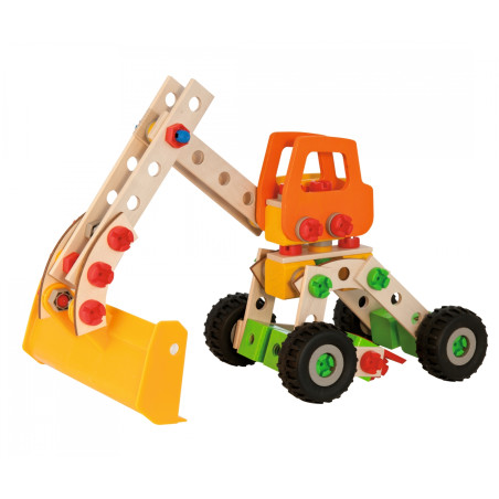 Eichhorn Constructor Radlader Baukasten 140 Teile | 6 Modelle bauen – Holzspielzeug ab 5 Jahren