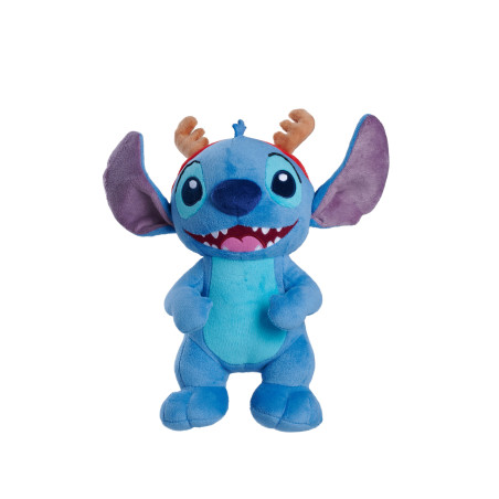 Blaue Plüschfigur mit großen Ohren, Geweih und breitem Lächeln, ähnlich Stitch aus Lilo & Stitch.