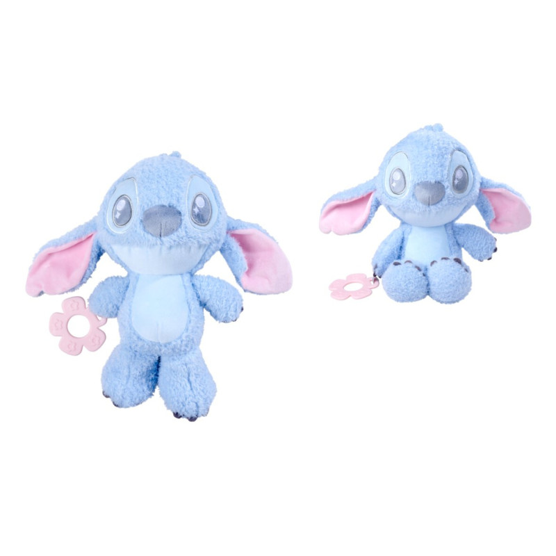 Zwei blaue Plüschtiere mit großen Augen, Schlappohren und rosa Pfotenaccessoires vor weißem Hintergrund.