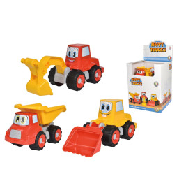 Androni Happy Trucks Baufahrzeug-Set – Kipper, Bagger, Schaufellader Sandspielzeug ab 1 J.