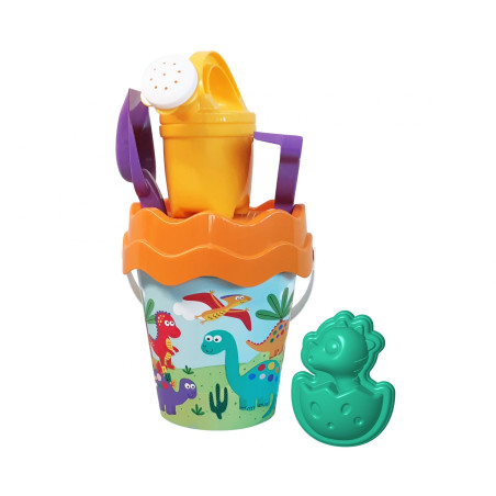 Androni Dino Sandspielzeug Eimergarnitur 6-teilig für Sandkasten & Strand – Sandspaß ab 1 Jahr