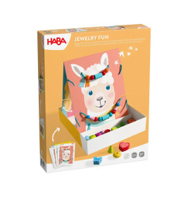 HABA Schmuck-Bastelset mit Lama, farbigen Perlen und Schmuckteilen für Kinder.