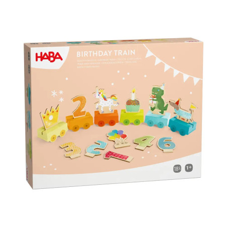 HABA-Geburtstagszug: Bunte Waggons, Tiere und Zahlen für Kinder ab 1 Jahr in einer Box.