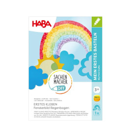 HABA Bastelset-Box mit Regenbogen, Wolken und Text für ein Fensterbild, geeignet ab 3 Jahren.