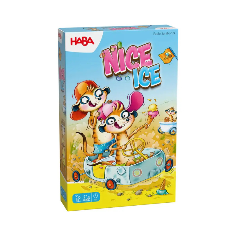 Spielbox von Nice Ice mit gezeichneten Tieren, die in einem selbstgebauten Eiswagen sitzen.