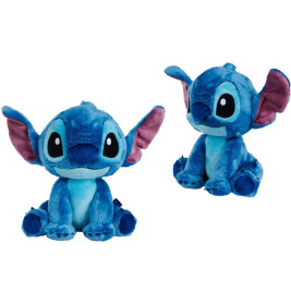 Zwei Stitch-Plüschfiguren aus Lilo & Stitch sitzen mit großen blauen Ohren und Augen in unterschiedlichen Positionen.