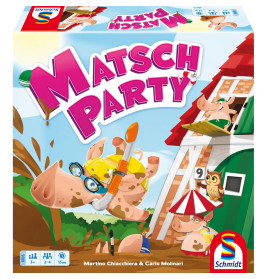 Bunte Brettspielschachtel mit Comic-Schweinen in sommerlicher Szene mit Taucherbrillen, Schnorcheln und Sonnenschirmen.