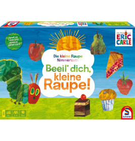 Bunte Spielschachtel von Beeil dich, kleine Raupe! mit Illustrationen aus Die kleine Raupe Nimmersatt.