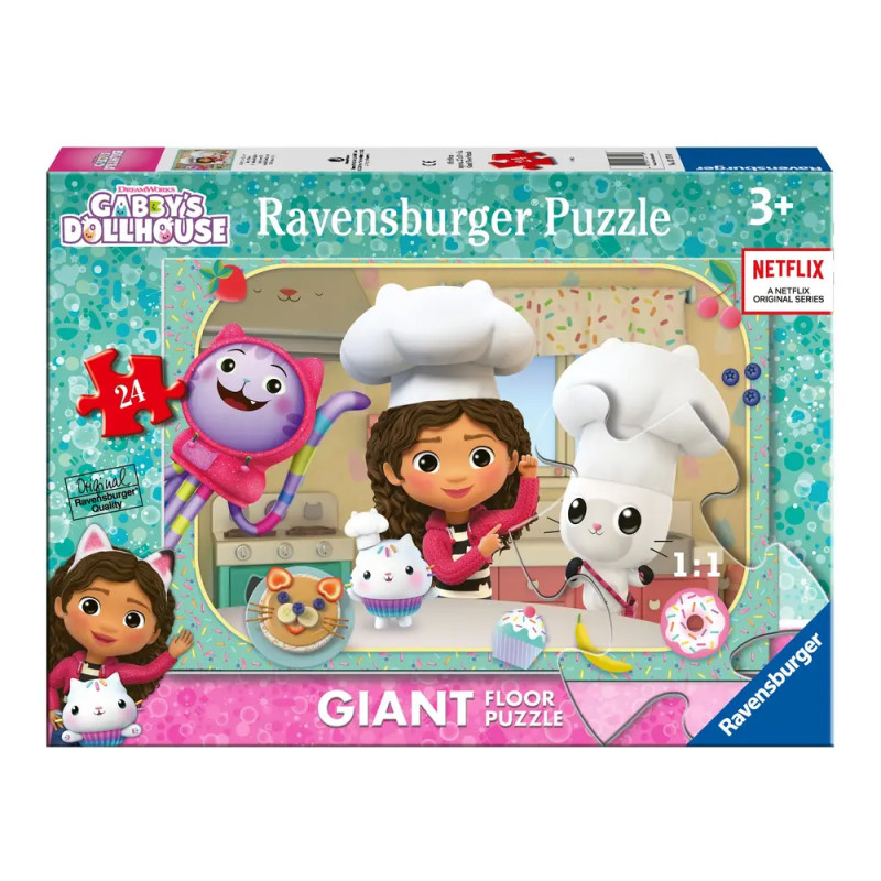 Ravensburger Puzzlebox "Gabby's Dollhouse" mit Comicfiguren beim Backen, 24 Teile, geeignet ab 3 Jahren.