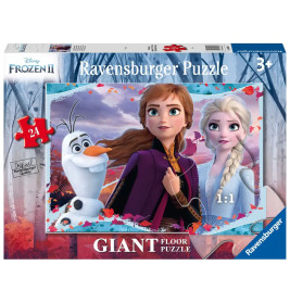 Ravensburger Frozen II Riesenpuzzle mit Anna, Elsa und Olaf auf der Box, geeignet für Kinder ab 3 Jahren.