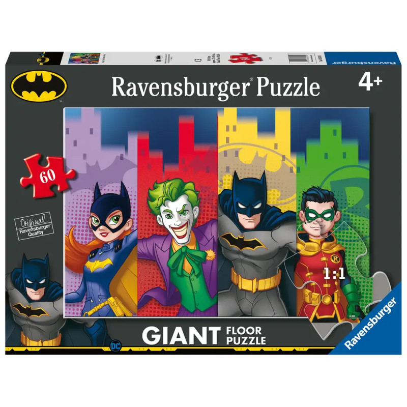 Ravensburger Puzzle-Box mit 60 Teilen, Motiv: Batman, Batgirl, Joker und Robin. Für Kinder ab 4 Jahren.