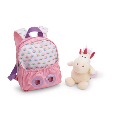 Rucksack mit Plüschtier 21x26cm Einhorn rosa