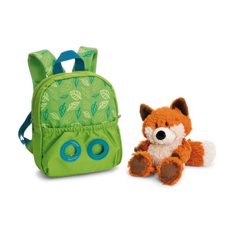 Rucksack mit Plüschtier 21x26cm Fuchs 25cm grün