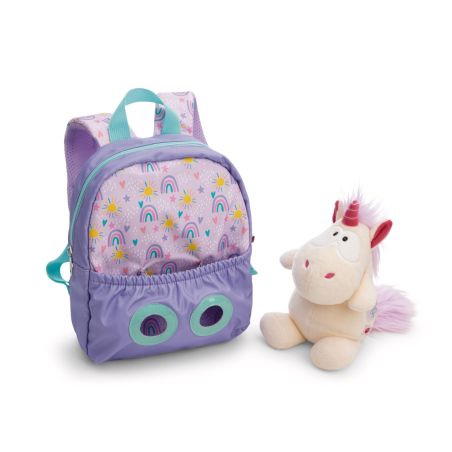 Rucksack mit Plüschtier 21x26cm Einhorn lila