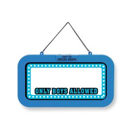 Blaues Neonzeichen mit dem Schriftzug "ONLY BOYS ALLOWED" in fetten schwarzen und blauen Buchstaben.