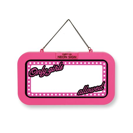 Ein pinkes Neon-Schild mit Kette trägt den Schriftzug "Only girls allowed".