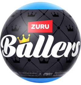 Schwarzer Ball mit Kronenmuster, rotem ZURU und weißem "Ballers" samt gelber Krone auf dem B.