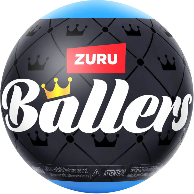 Schwarzer Ball mit Kronenmuster, rotem ZURU und weißem "Ballers" samt gelber Krone auf dem B.