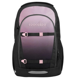 Schwarzer und pinker Coocazoo-Rucksack mit Frontschnallen und Reißverschluss-Fronttasche.