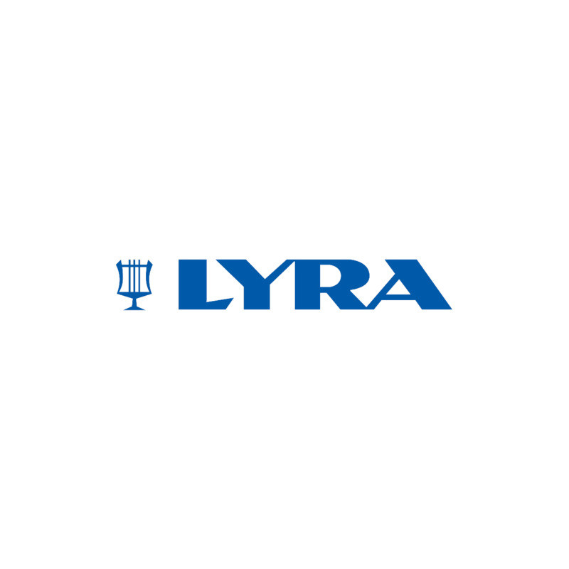 Blaues LYRA-Logo mit Leier-Symbol links auf weißem Hintergrund.