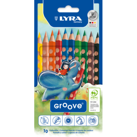 LYRA GROOVE Jumbo Farbstifte – Ergonomisch, 10 Stück im Kartonetui | Für Rechts- & Linkshänder