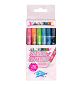 Werner Dorsch Kreativ-Marker Silver+Overline – 6er Set | Brillante Effekte für Kunst & Basteln