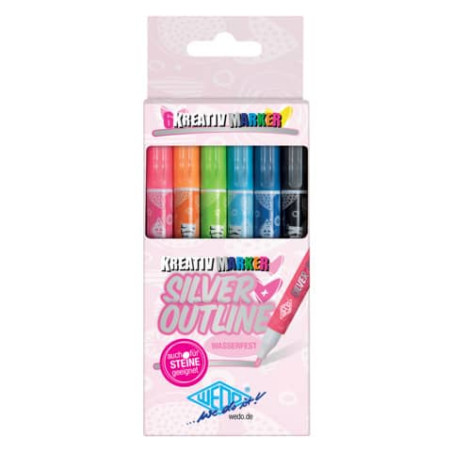 Werner Dorsch Kreativ-Marker Silver+Overline – 6er Set | Brillante Effekte für Kunst & Basteln