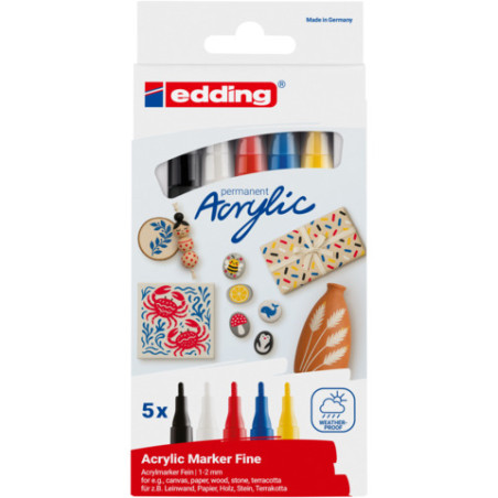 edding® permanent Acryl Marker 5er Set – Vielseitig, wasserfest, lichtecht. EAN: 4057305047359.