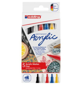 edding® permanent Acryl Marker 5er Set – Vielseitig, wasserfest, lichtecht. EAN: 4057305047359.