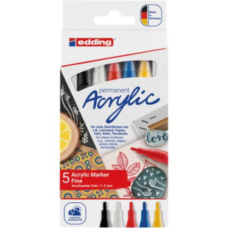 edding® permanent Acryl Marker 5er Set – Vielseitig, wasserfest, lichtecht. EAN: 4057305047359.