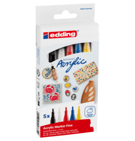 edding® permanent Acryl Marker 5er Set – Vielseitig, wasserfest, lichtecht. EAN: 4057305047359.